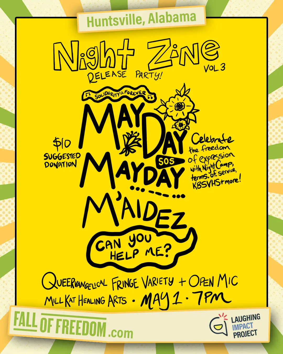 Poster for Night Camp: Night Zine Release Party supporting Fall of Freedom